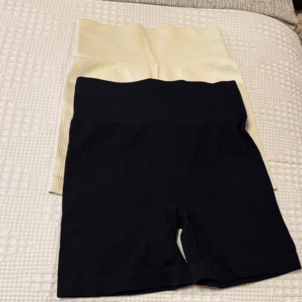 Women's Black and Cream Spandex Shorts - Lot of 2